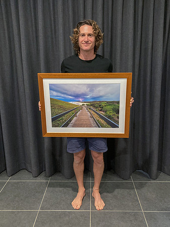 "Derailed" fine art print in a teak frame with non-reflective glass
